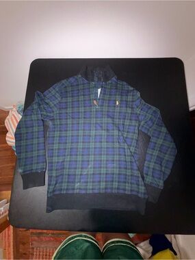 Polo Ralph Lauren Plaid Quarter-Zip Pullover Sweater - Green/Blue